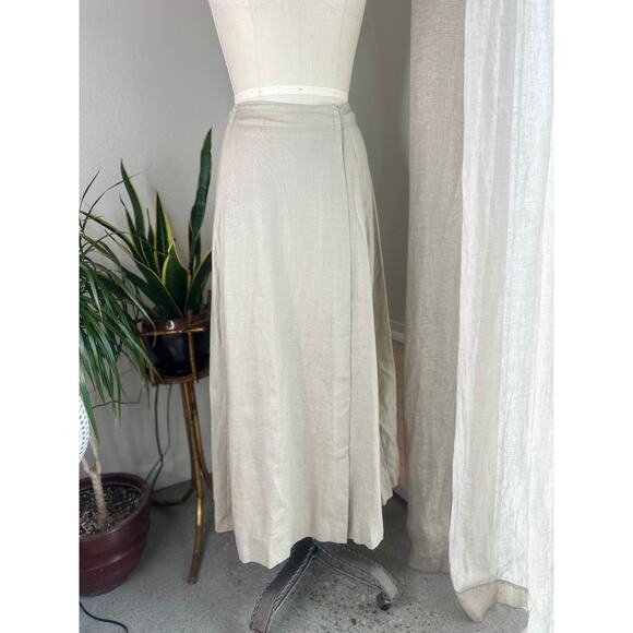 Nordstroms Women's 6 Skirt Beige Oatmeal Linen Wrap Vintage Long - Picture 1 of 5